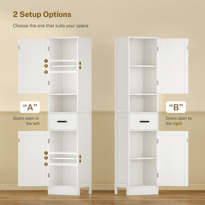 TEENFON Tall Bathroom Storage Cabinet with Barn Doors, Narrow Bathroom Cabinet with Drawer, Narrow Storage Unit, Adjustable Shelves, Floor Cabinets for Living Room, Entryway, Kitchen, White