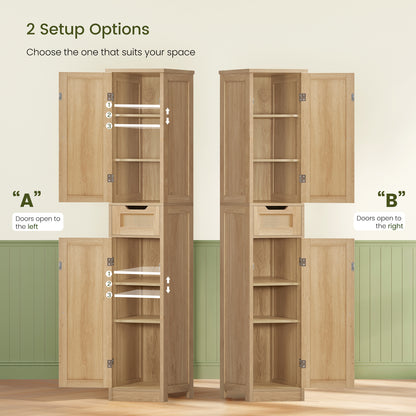 Iwell Tall Bathroom Cabinet, Slim Narrow Storage Cabinet with Adjustable Shelves, Rattan Cabinets with 1 Drawer, for Bathroom, Living Room, Entryway, Kitchen, Nature