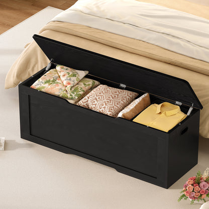 TEENFON 47.2" Large Storage Chest with Fabric Drawer, Toy Box with Safety Hinges, Extra Wide Storage Bench for Bedroom, Living Room, Entryway, Supports 300 lb, Black