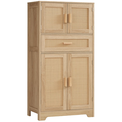 TEENFON Bathroom Storage Cabinet with Adjustable Shelf & Large Drawer, Tall Storage Cabinet with 4 Doors, Kitchen Pantry Storage Cabinets, for Living Room, Dining Room, Home Office, Entryway, White