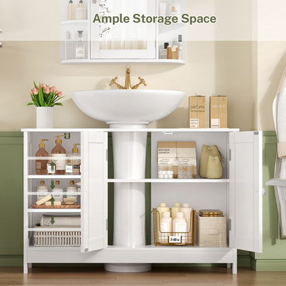 TEENFON 35.4" Pedestal Sink Storage Cabinet with 2 Doors and Adjustable Shelves, Bathroom Sink Cabinet, Under Sink Storage with U-Shape Cut-Out, White