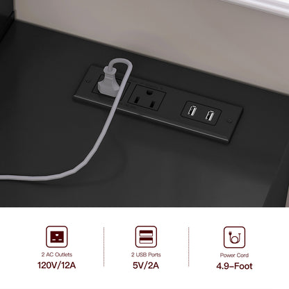 TEENFON 48" Large Vanity Desk with Mirror and Lights, Makeup Vanity with 6 Drawers, Power Outlet, Vanity Makeup Mirror Desk Table Set with 4 Storage Shelves & Stool, Best Gift for Women Girls,Black