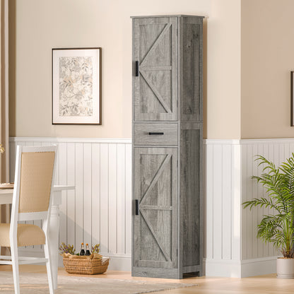 Tall Bathroom Cabinet, Storage Cabinet with 6 Shelves & Drawer, Bathroom Storage Cabinet with Adjustable Shelves, Tall Cabinet for Living Room, Home Office, Grey