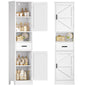TEENFON Tall Bathroom Storage Cabinet with Barn Doors, Narrow Bathroom Cabinet with Drawer, Narrow Storage Unit, Adjustable Shelves, Floor Cabinets for Living Room, Entryway, Kitchen, White