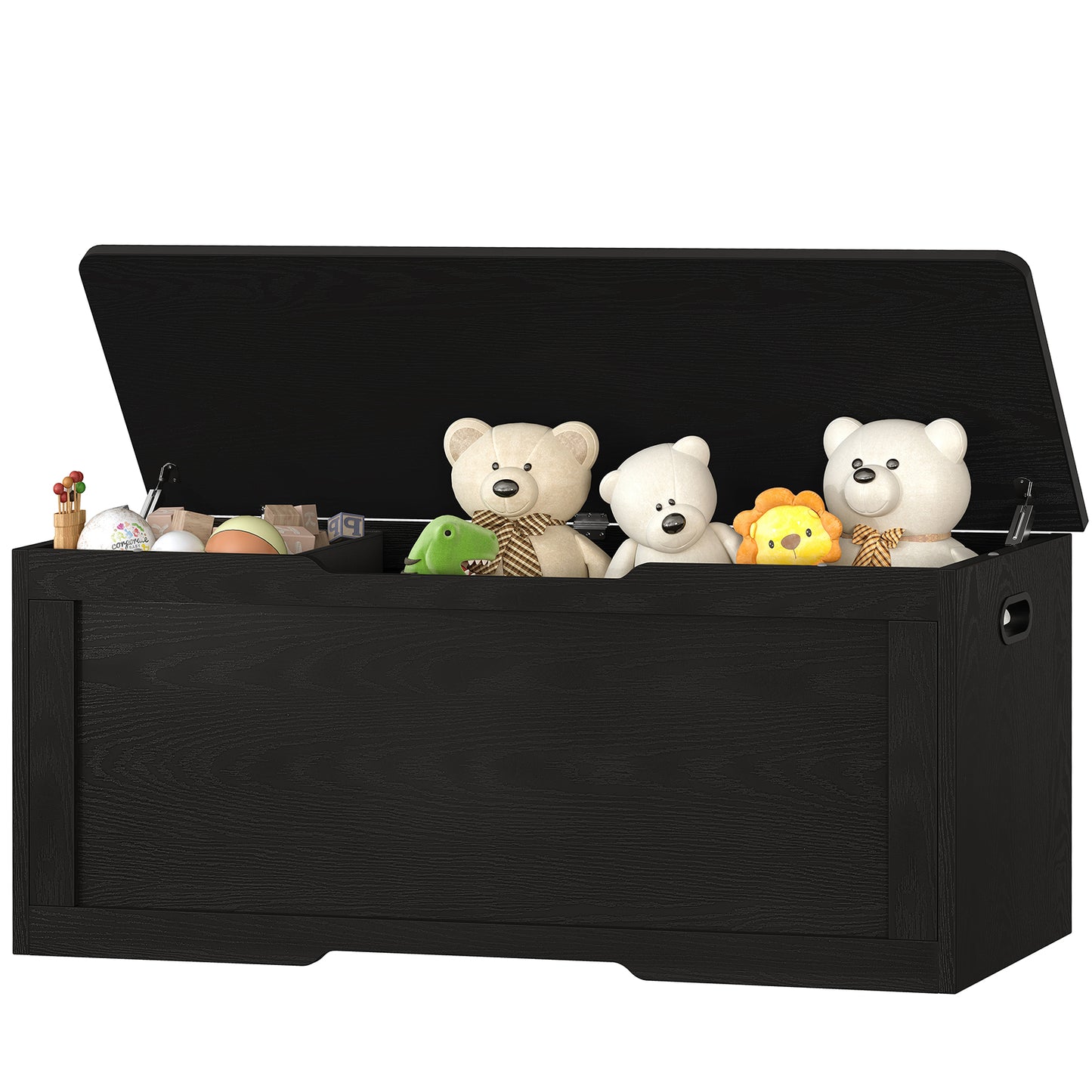 TEENFON 47.2" Large Storage Chest with Fabric Drawer, Toy Box with Safety Hinges, Extra Wide Storage Bench for Bedroom, Living Room, Entryway, Supports 300 lb, Black