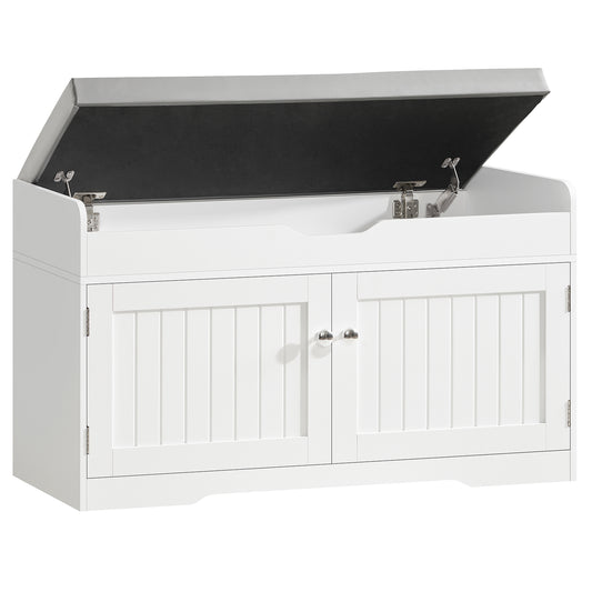 TEENFON 2-Tier Storage Bench, Shoe Bench with Adjustable Shelf & Lift Top Storage, Entryway Bench with Cushioned Seat,13.8"D x 36.2"W x 19.7"H, Shoe Organizer for Entryway, Living Room, Bedroom, White