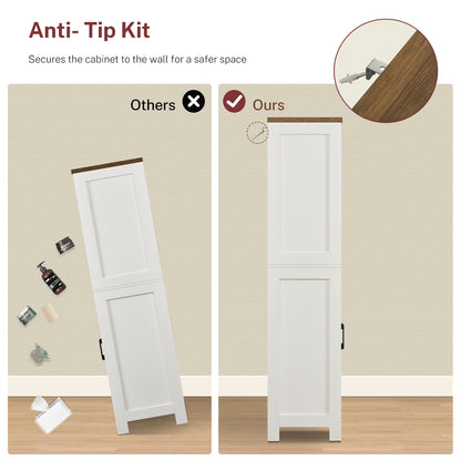 TEENFON Storage Cabinet with Doors & 2 Drawers, Kitchen Cabinet with Adjustable Shelf, Pantry Cabinets, Bathroom Cabinets, for Living Room, Entryway, Home Office, White