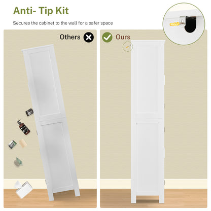 TEENFON 67” Storage Cabinet, Kitchen Pantry Cabinet with 4 Doors and 2 Adjustable Shelves, Cupboard, Tall Bathroom Cabinets for Dining Room, Living Room, White