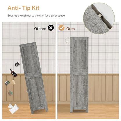 TEENFON Tall Storage Cabinet with Adjustable Shelves & Doors, Bathroom Cabinet, Cupboard for Living Room, Dining Room, Entryway, Grey