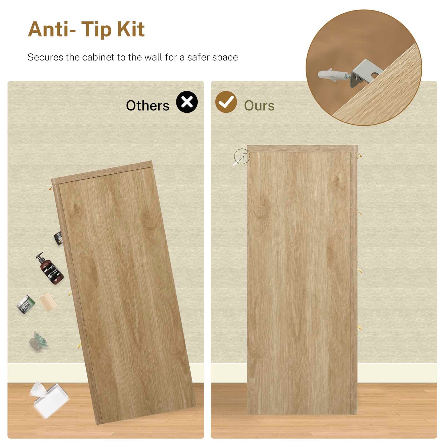 TEENOFN Fluted Dresser for Bedroom with 8 Drawers, 47.2" Wide Modern Chest of Drawers with Metal Handle, Dresser TV Stand, Wood Closet Clothes Storage Organizer for Living Room, Hallway, Natural