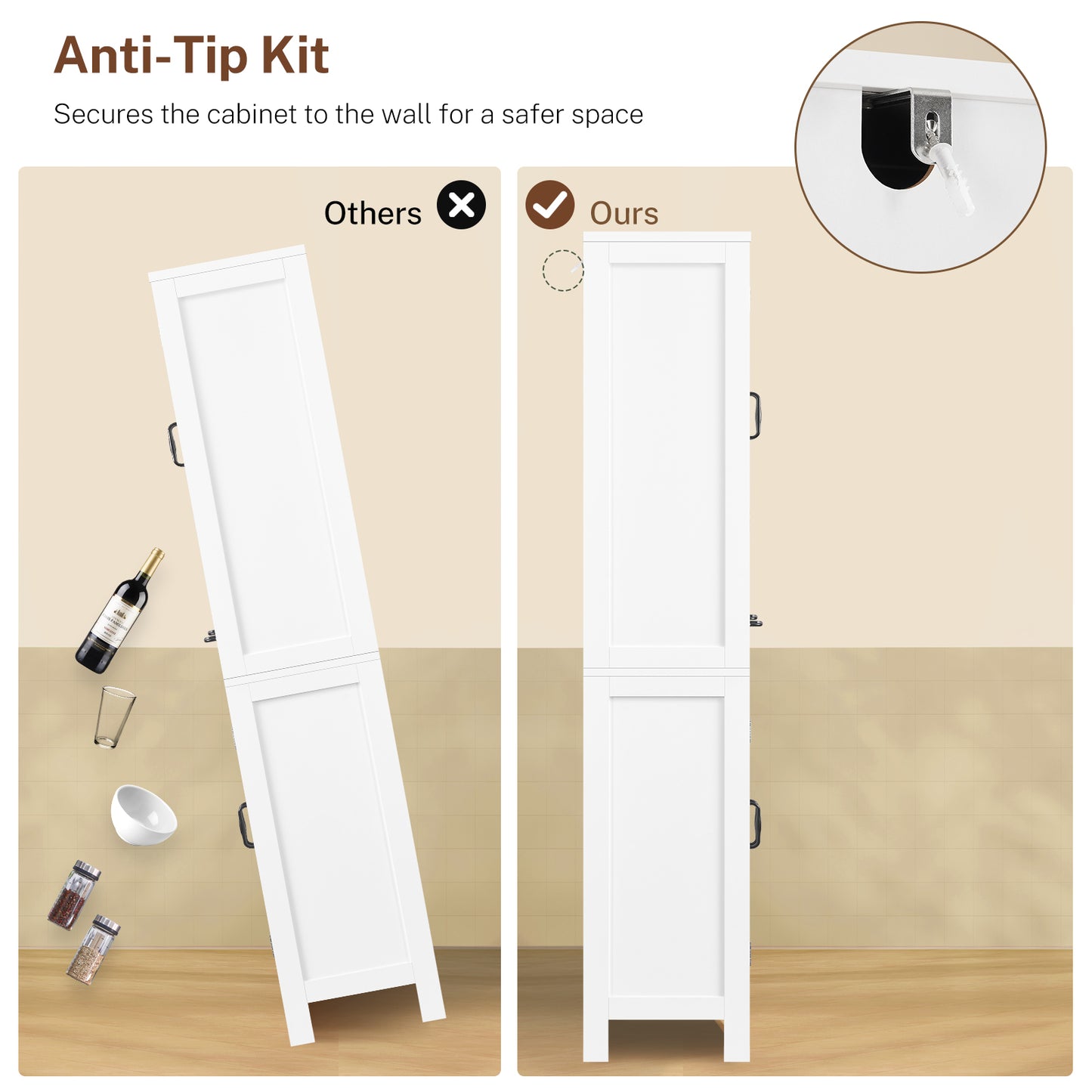 TEENFON Tall Storage Cabinet with 2 Adjustable Shelves & 1 Large Drawer, Kitchen Pantry Cabinet with 4 Doors, Bathroom Storage Cabinets, for Living Room, Kitchen, Bathroom, White