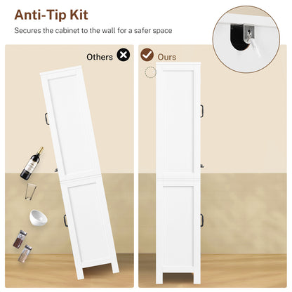 TEENFON Tall Storage Cabinet with 2 Adjustable Shelves & 1 Large Drawer, Kitchen Pantry Cabinet with 4 Doors, Bathroom Storage Cabinets, for Living Room, Kitchen, Bathroom, White