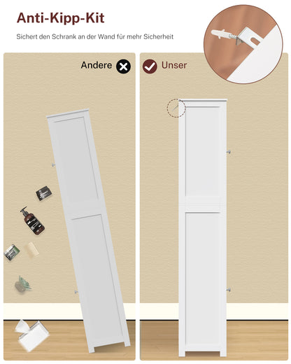 170cm Bathroom Closet, Bathroom Closet Narrow with 2 Doors and 1 Drawer, Bathroom Cabinet with Adjustable Shelves for Bathroom, Living room, Hallway, Kitchen, 40x30x170 cm, White
