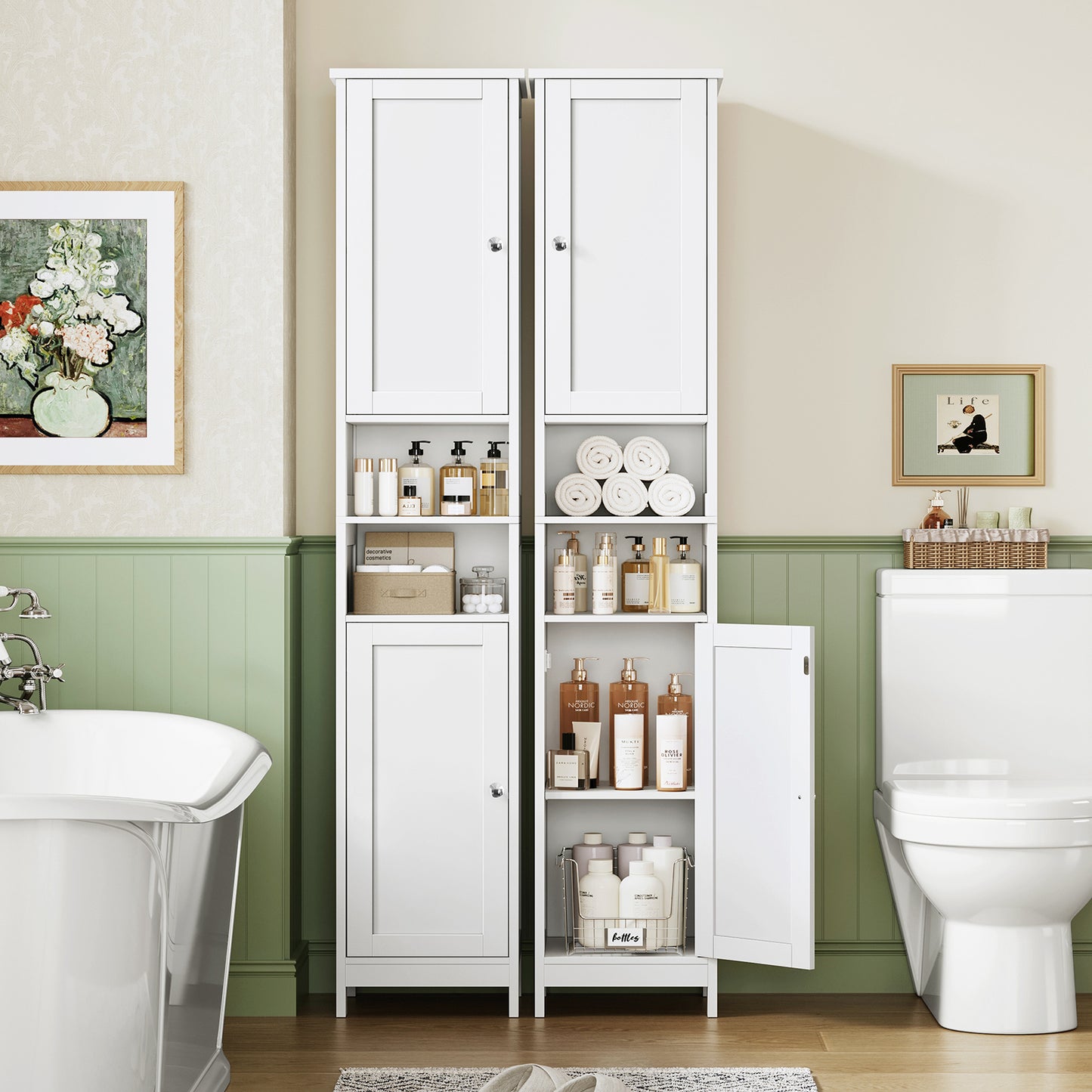 TEENFON 67" Tall Bathroom Cabinet with Adjustable Shelves and Doors, Narrow Bathroom Storage Cabinet for Small Space, Living Room, Entryway, Kitchen,