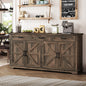 TEENFON 61" Farmhouse Buffet Cabinet with 2 Adjustable Shelves, Sideboard with 3 Drawers & 4 Doors, Rustic Storage Cabinet, Coffee Bar for Kitchen, Entryway, White
