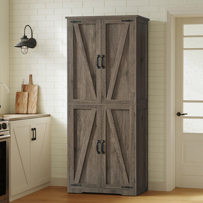 TEENFON 67" Kitchen Pantry Cabinet with 4 Doors, Farmhouse Pantry Cabinet with Adjustable Shelves, Storage Cabinet for Kitchen, Bathroom, Living Room, White