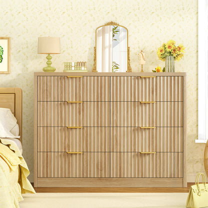 TEENOFN Fluted Dresser for Bedroom with 8 Drawers, 47.2" Wide Modern Chest of Drawers with Metal Handle, Dresser TV Stand, Wood Closet Clothes Storage Organizer for Living Room, Hallway, Natural