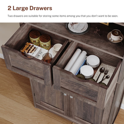 57.8" H Tall Storage Cabinet with 2 Drawers & 2 Adjustable Shelves, Floor Cabinet with 4 Doors, Tall Cabinet for Living Room, Dining Room, Entryway, Black