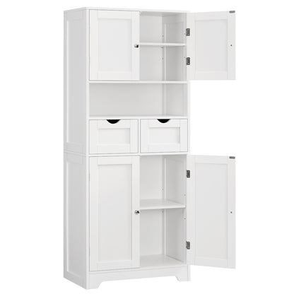 TEENFON 57.8" H Tall Storage Cabinet with 2 Drawers & 2 Adjustable Shelves, Bathroom Storage Cabinet with 4 Doors, Floor Cupboard, for Living Room, Dining Room, Entryway, Woodgrain Gray