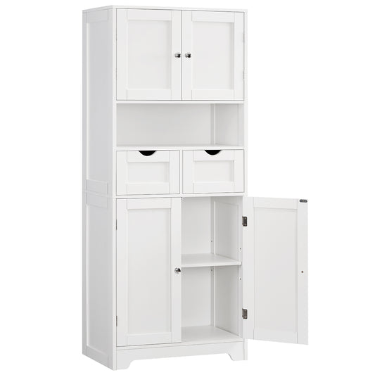 TEENFON 57.8" H Tall Bathroom Storage Cabinet with 4 Doors & 2 Adjustable Shelves, Freestanding Bathroom Cabinet with 2 Drawers, Kitchen Cabinets & Pantry, Cupboard for Kitchen, Dining Room, White