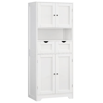 57.8" H Tall Storage Cabinet with 2 Drawers & 2 Adjustable Shelves, Floor Cabinet with 4 Doors, Tall Cabinet for Living Room, Dining Room, Entryway, Black