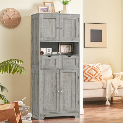 57.8" H Tall Storage Cabinet with 2 Drawers & 2 Adjustable Shelves, Floor Cabinet with 4 Doors, Tall Cabinet for Living Room, Dining Room, Entryway, Black