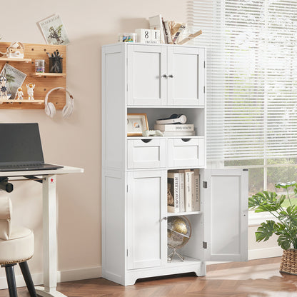 57.8" H Tall Storage Cabinet with 2 Drawers & 2 Adjustable Shelves, Floor Cabinet with 4 Doors, Tall Cabinet for Living Room, Dining Room, Entryway, Black