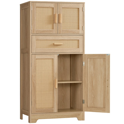 TEENFON Bathroom Storage Cabinet with Adjustable Shelf & Large Drawer, Tall Storage Cabinet with 4 Doors, Kitchen Pantry Storage Cabinets, for Living Room, Dining Room, Home Office, Entryway