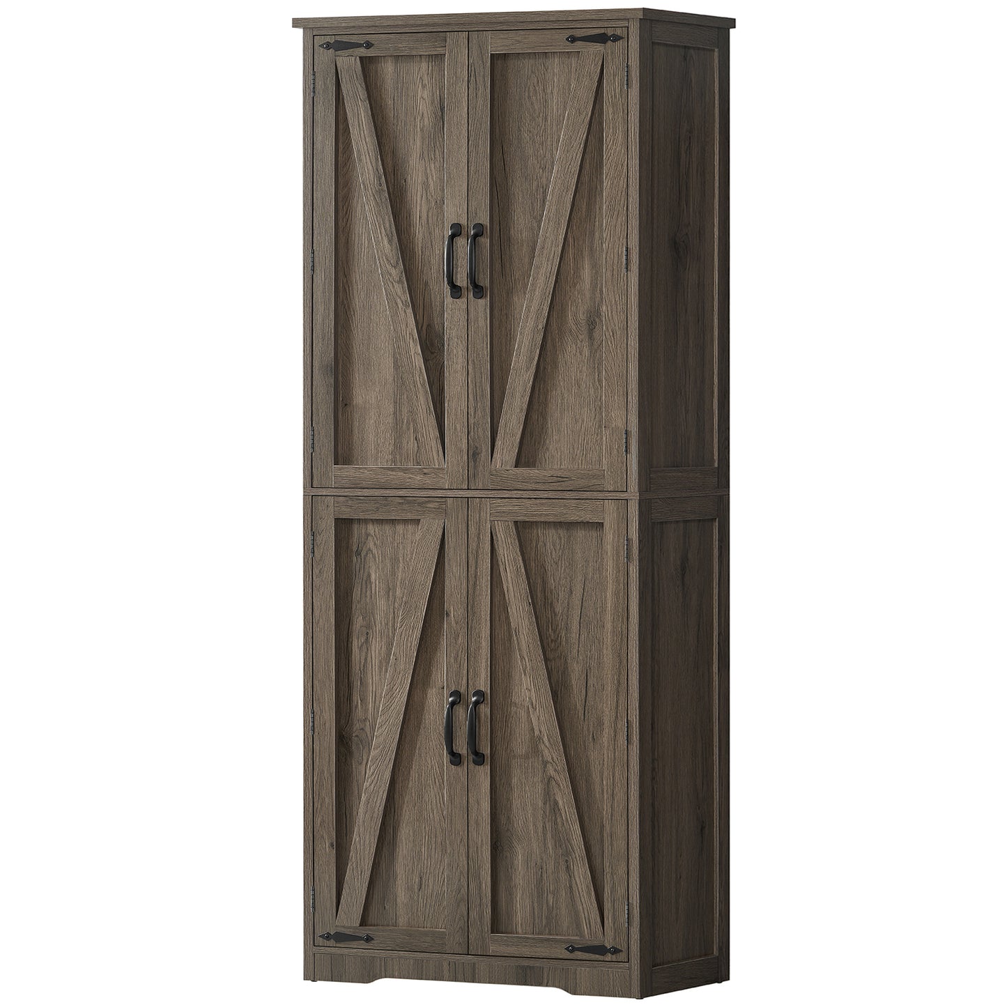 TEENFON 67" Kitchen Pantry Cabinet with 4 Doors, Farmhouse Pantry Cabinet with Adjustable Shelves, Storage Cabinet for Kitchen, Bathroom, Living Room, White