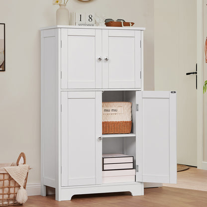 TEENFON Bathroom Floor Storage Cabinet, Freestanding Bathroom Storage Unit with 2 Adjustable Shelves & 4 Doors, 11.8 x 23.6 x 42.7 Inches, White