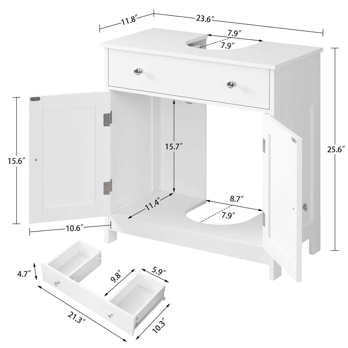 TEENFON 35.4" Pedestal Sink Storage Cabinet with 2 Doors and Adjustable Shelves, Bathroom Sink Cabinet, Under Sink Storage with U-Shape Cut-Out, White