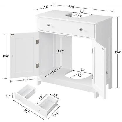 TEENFON 35.4" Pedestal Sink Storage Cabinet with 2 Doors and Adjustable Shelves, Bathroom Sink Cabinet, Under Sink Storage with U-Shape Cut-Out, White