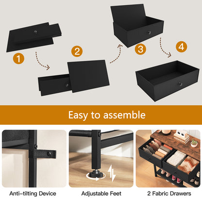 TEEFON Shoe Rack, 4 Tier Shoe Storage Organizer with 2 Drawers, Metal Shoe Shelf for 9-12 Pairs of Shoes, with 3 Oxford Fabric Shelves and Wooden Top, Shoe Stand for Closet Entryway, Black