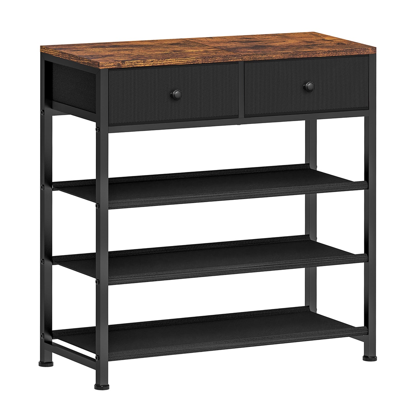 TEEFON Shoe Rack, 4 Tier Shoe Storage Organizer with 2 Drawers, Metal Shoe Shelf for 9-12 Pairs of Shoes, with 3 Oxford Fabric Shelves and Wooden Top, Shoe Stand for Closet Entryway, Black