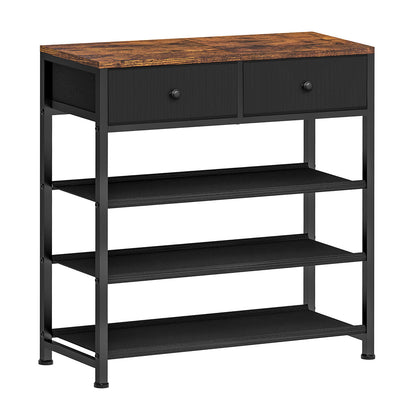 TEEFON Shoe Rack, 4 Tier Shoe Storage Organizer with 2 Drawers, Metal Shoe Shelf for 9-12 Pairs of Shoes, with 3 Oxford Fabric Shelves and Wooden Top, Shoe Stand for Closet Entryway, Black