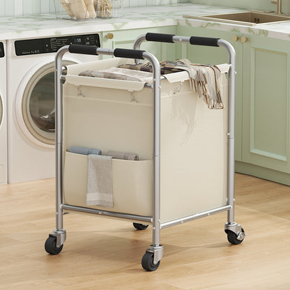 TEENFON Laundry Basket with Wheels, Rolling Laundry Sorter Cart with Side pockets,(180L) Rolling Laundry Hamper with Removable Bag and Handle for Bedroom, Beige