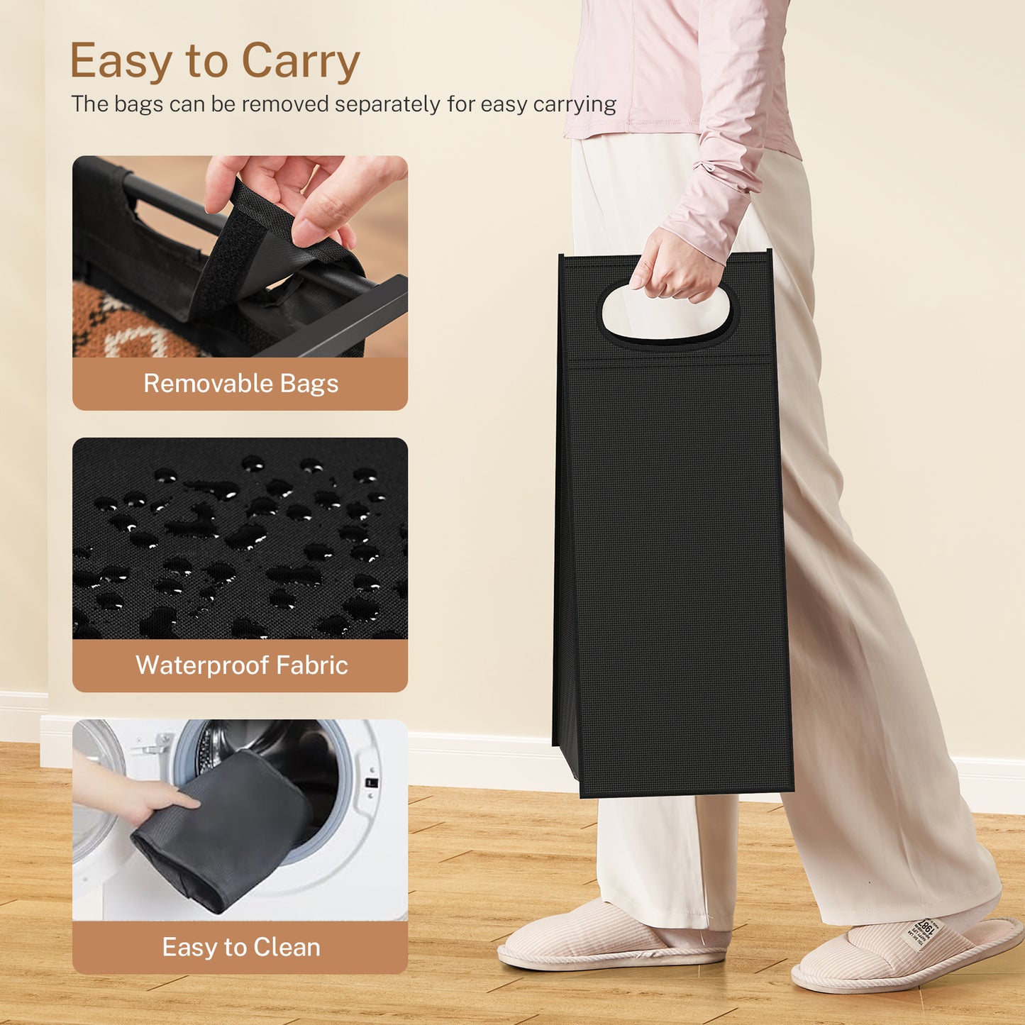 TEENFON Laundry Sorter 3 Section, 120 L Laundry Hamper with 2 Drawers & 2-tone Top Panel, Rolling Laundry Basket Organizer with Pull-Out Removable Oxford Fabric Bags for Laundry Room Organization