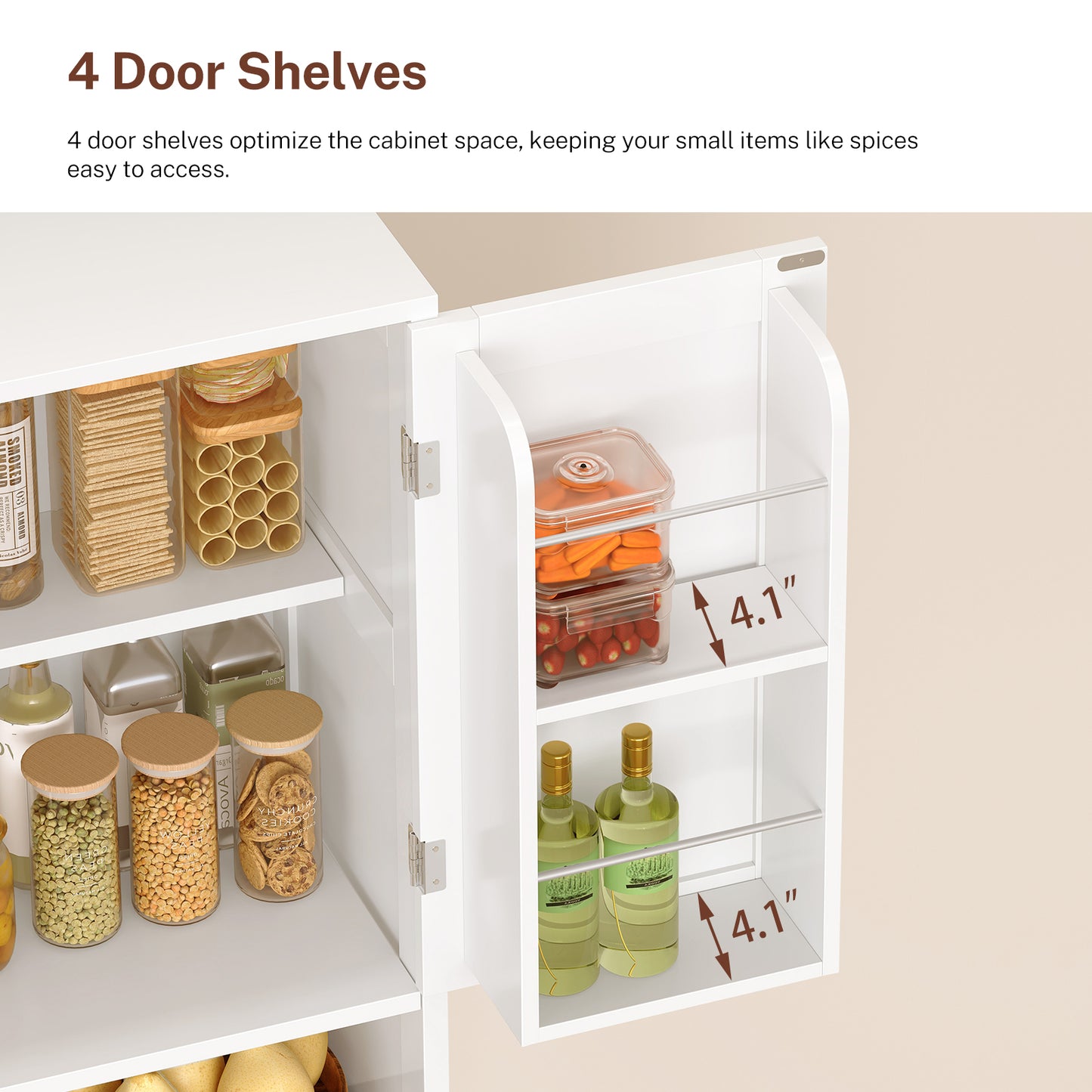 TEENFON Kitchen Pantry Cabinet with Adjustable Shelf, Tall Storage Cabinet with 2 Drawers & 4 Door Shelves, Food Pantry Cabinets, for Kitchen, Dining Room, Living Room, White