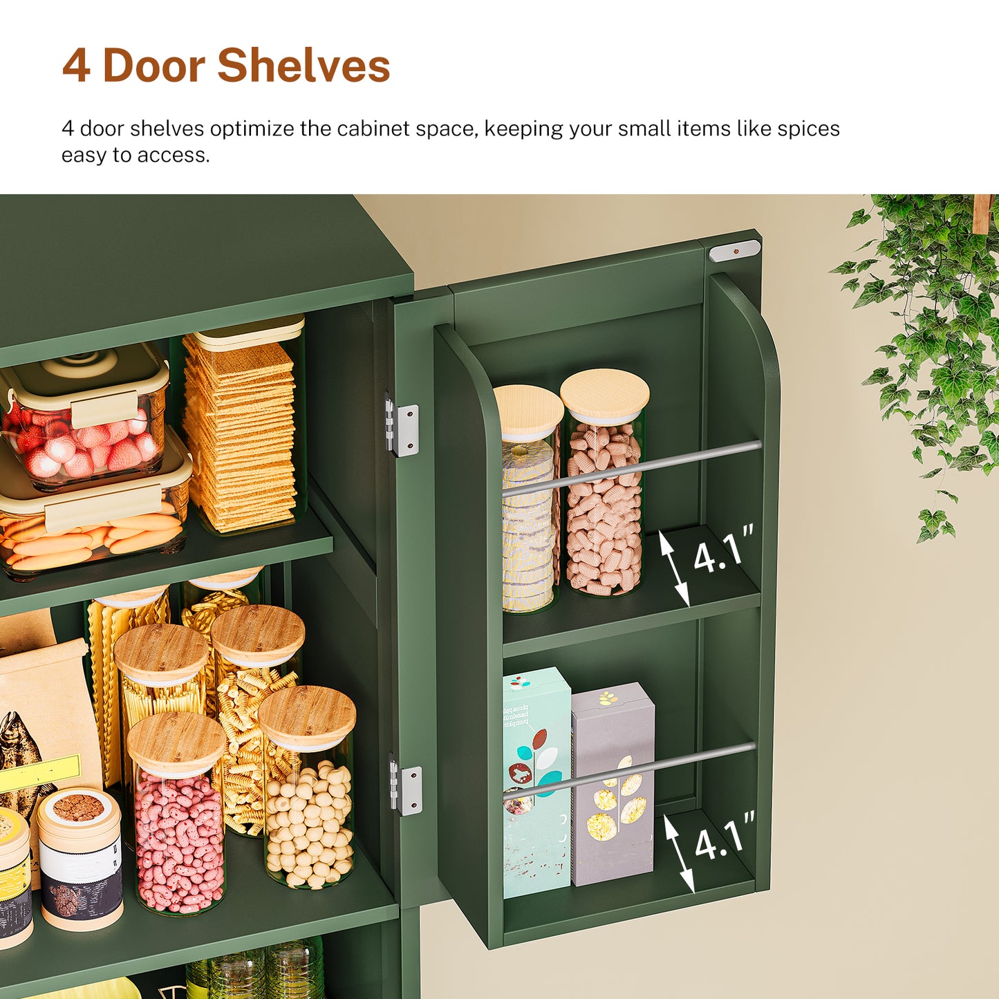 TEENFON Kitchen Pantry Cabinet with Adjustable Shelf, Tall Storage Cabinet with 2 Drawers & 4 Door Shelves, Food Pantry Cabinets, for Kitchen, Dining Room, Living Room, Green