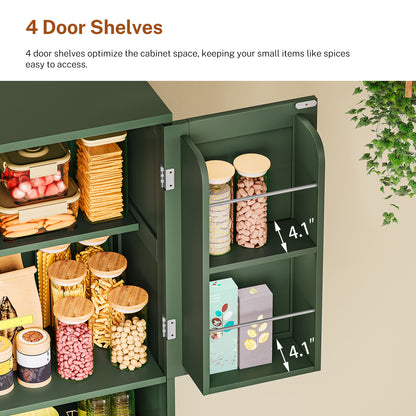 TEENFON Kitchen Pantry Cabinet with Adjustable Shelf, Tall Storage Cabinet with 2 Drawers & 4 Door Shelves, Food Pantry Cabinets, for Kitchen, Dining Room, Living Room, Green