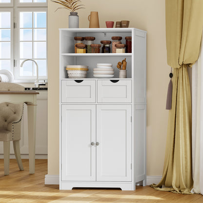 TEENFON Tall Bathroom Cabinet, Storage Cabinet with 2 Drawers & Adjustable Shelves, Bathroom Storage Cabinet for Living Room, Dining Room, Entryway, White