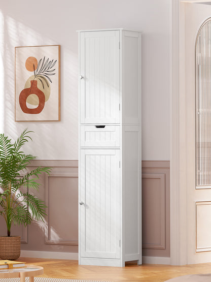 170cm Bathroom Closet, Bathroom Closet Narrow with 2 Doors and 1 Drawer, Bathroom Cabinet with Adjustable Shelves for Bathroom, Living room, Hallway, Kitchen, 40x30x170 cm, White