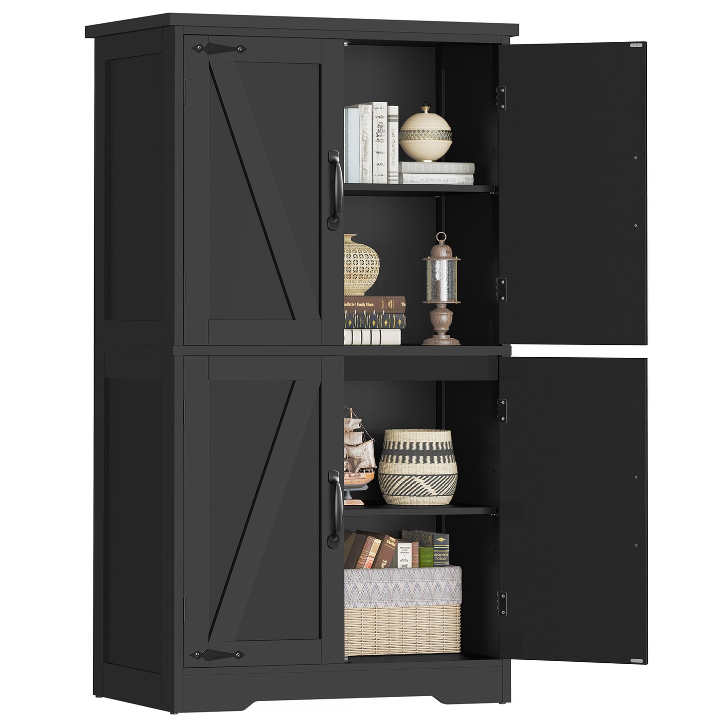 TEENFON Farmhouse Storage Cabinet with 2 Adjustable Shelves, Bathroom Cabinet with 4 Doors, Cupboard for Kitchen, Living Room, Rustic Gray