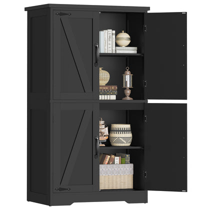 TEENFON Farmhouse Storage Cabinet with 2 Adjustable Shelves, Bathroom Cabinet with 4 Doors, Cupboard for Kitchen, Living Room, Rustic Gray