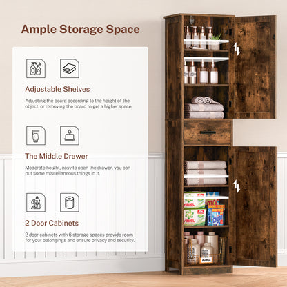 WEENFON 67" H Bathroom Storage Cabinet with 2 Doors & 1 Drawer, Tall Bathroom Cabinet with 6 Shelves, Narrow Bathroom Storage, for Bathroom, Living Room, Kitchen, White, 30×40×170CM