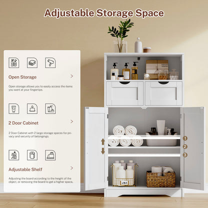 TEENFON Storage Cabinet with 2 Drawers & Adjustable Shelves, Rattan Cabinet, Kitchen Pantry Cabinets, Cupboard for Living Room, Kitchen, Home Office,White