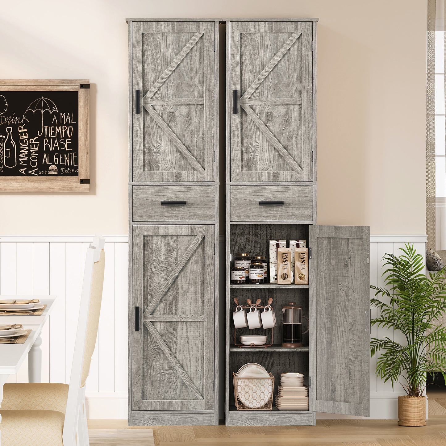 Tall Bathroom Cabinet, Storage Cabinet with 6 Shelves & Drawer, Bathroom Storage Cabinet with Adjustable Shelves, Tall Cabinet for Living Room, Home Office, Grey
