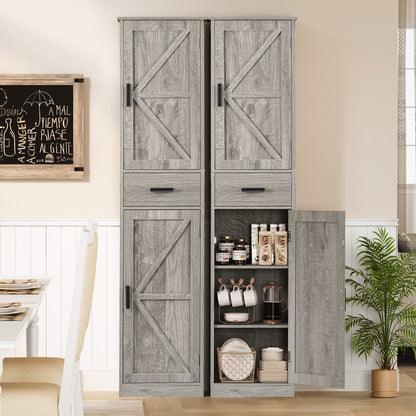 Tall Bathroom Cabinet, Storage Cabinet with 6 Shelves & Drawer, Bathroom Storage Cabinet with Adjustable Shelves, Tall Cabinet for Living Room, Home Office, Grey