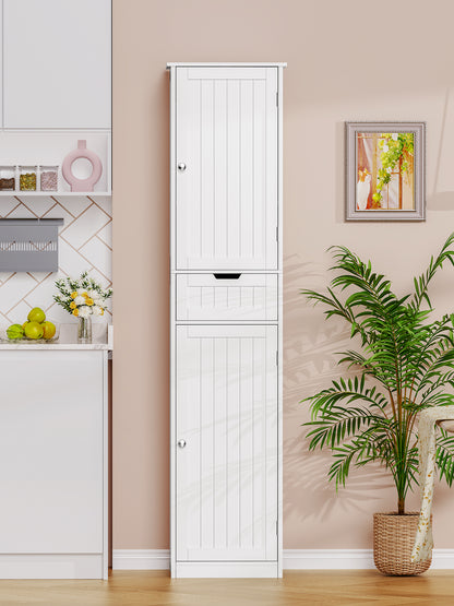 170cm Bathroom Closet, Bathroom Closet Narrow with 2 Doors and 1 Drawer, Bathroom Cabinet with Adjustable Shelves for Bathroom, Living room, Hallway, Kitchen, 40x30x170 cm, White