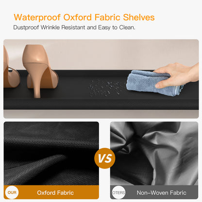 TEENFON Shoe Rack, 4 Tier Shoe Storage Organizer with 2 Drawers, Metal Shoe Shelf for 9-12 Pairs of Shoes, with 3 Oxford Fabric Shelves and Wooden Top, Shoe Stand for Entryway, Rustic Brown